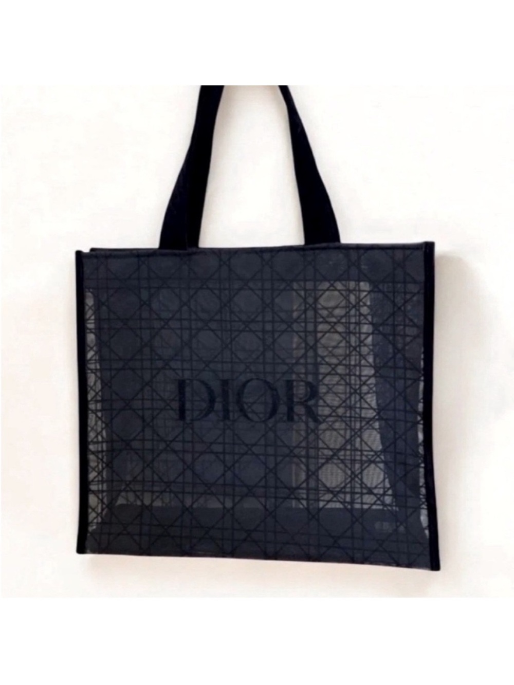 DIOR Black mesh Tote bag purse pattern velvet large cannage shopper LOGO - Picture 3 of 6
